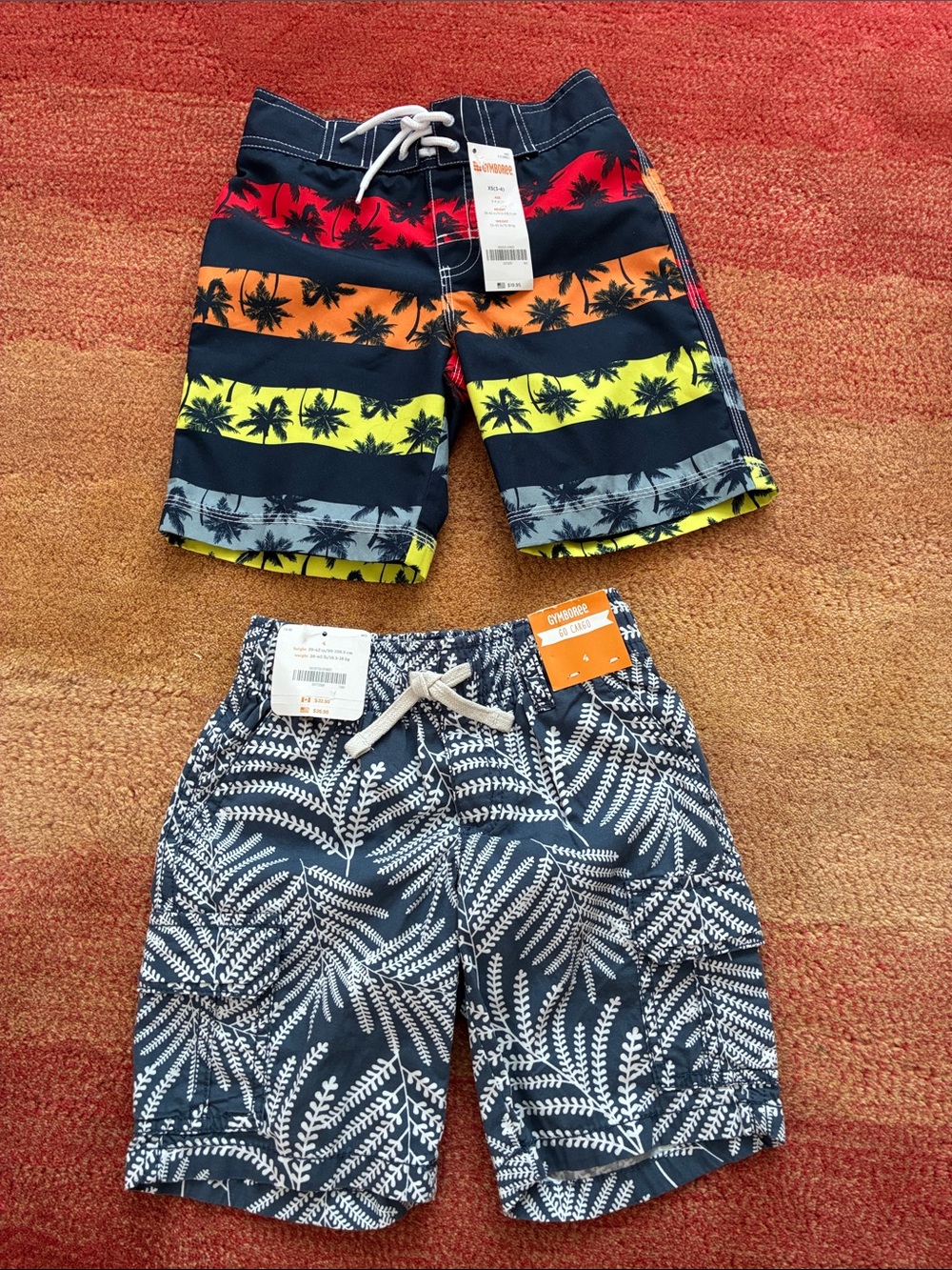 Set of 2 Gymboree Navy Palm Stripe swim shorts & summer shorts, size 4T